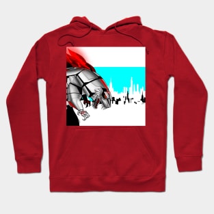 the mighty mechagodzilla kaiju in the city in disaster ecopop wallpaper art Hoodie